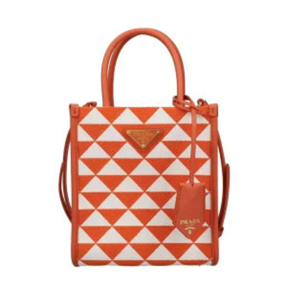 Prada Symbole Embroidered Bag orange white geometric